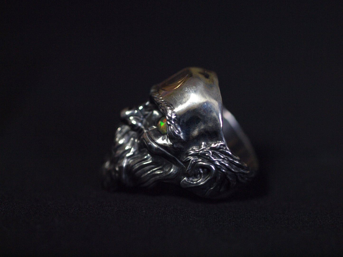 Mimir silver ring with opal eyes