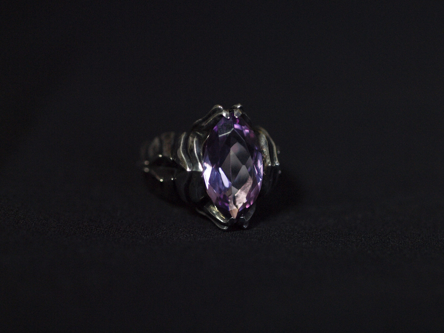 Amethyst marquis silver ring