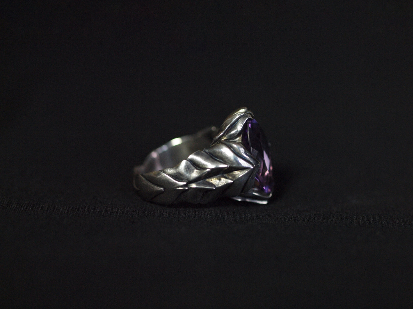 Amethyst marquis silver ring